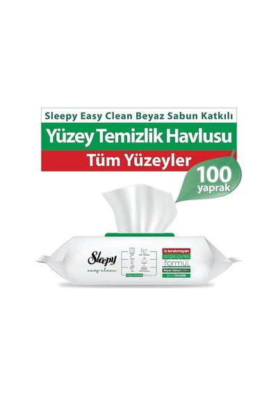 Sleepy Easy Clean Premium Beyaz Sabun Katkılı Yüzey Temizlik Havlusu 100 Yaprak 8'li Paket