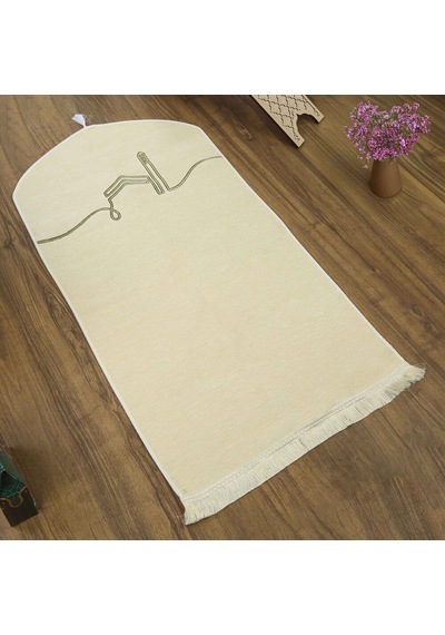 El Kuba Lüks Astarlı Biyeli Seccade Krem 66x125cm 565 Gr Çok Renkli