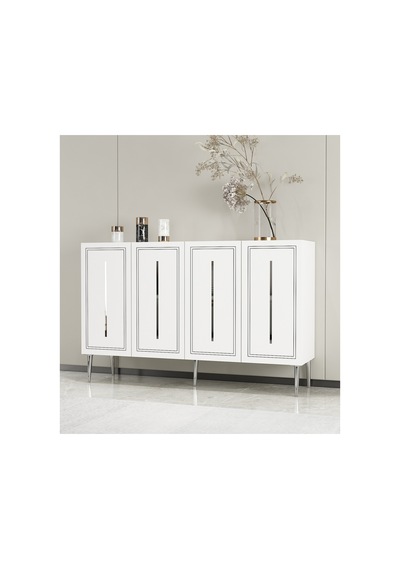 Sahra 120 Cm Konsol, Tv Ünitesi, Çok Amaçlı Dolap Beyaz-altın Beyaz-gümüş