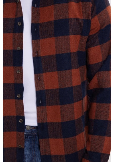 Tudors Erkek Slim Fit Dar Kesim Kareli Kışlık Oduncu Gömlek-42205 Kiremit