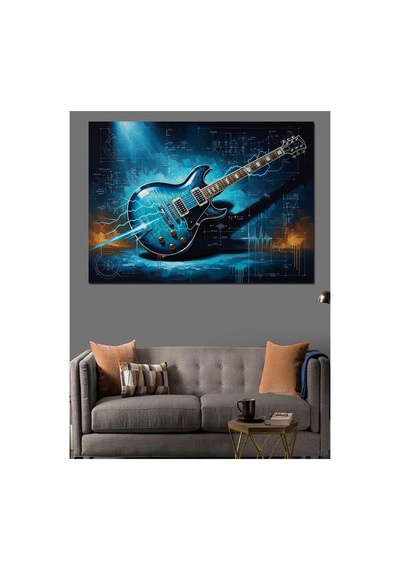 Işıklı Çizgilerle Modern Gitar Tasarımı Yağlı Boya Dokulu Kanvas Tablo Canvas Tablosu