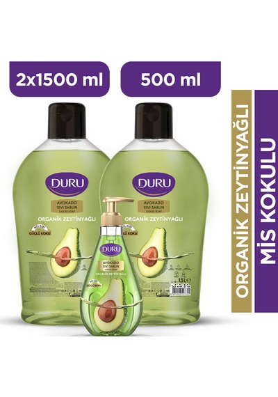 Duru Organik Zeytinyağlı Avokado Sıvı Sabun 2 x 1500 ML + 500 ML