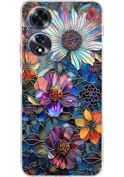 Printify Oppo A60 İle Uyumlu Vitray Mücevher Flora Tasarımlı Şeffaf Silikon Kılıf Şeffaf