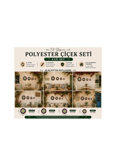 Çiçek Polyester Çiçek 4 Lü Set Kiremit