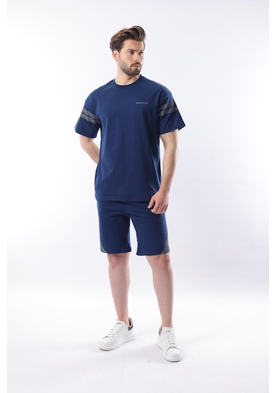 Madmext Lacivert Şerit Detaylı Erkek Şort T-shirt Takım E7301