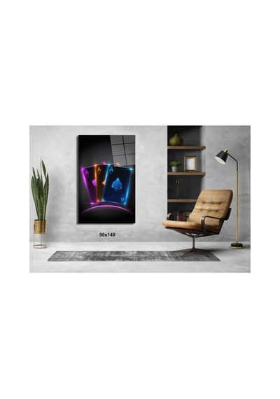 Neon Işıklı Aslar Dolar Cam Tablo Pct0823 Modern Dekorasyon Temalı Dekoratif Duvar Tablosu, Salon, Ev Ve Ofis Dekoru,