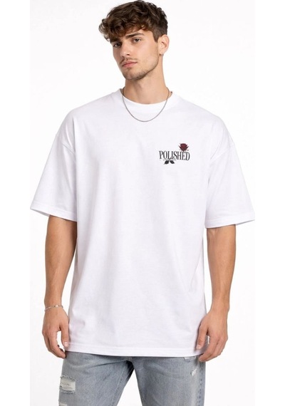 Erkek Kısa Kol Yazlık Tişört Bisiklet Yaka Baskılı Oversize T-shirt - Beyaz