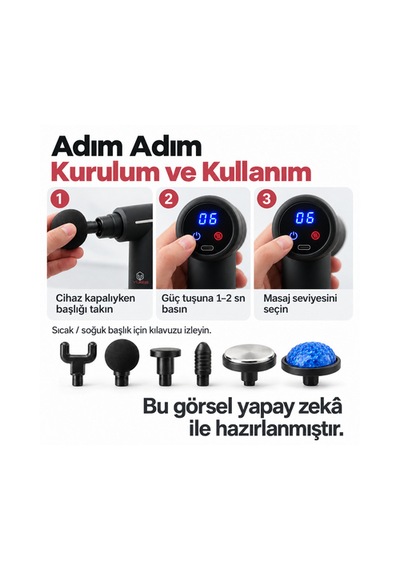Yues Sıcak Soğuk Kompresli Şarjlı Masaj Tabancası 6 Başlık Siyah