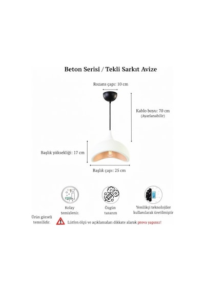 İskandinav Tarz Beton Görünümlü Bohem Tekli Sarkıt Avize- Beyaz - Mutfak, Salon, Çocuk Odası, Hol Aydınlatması Beyaz