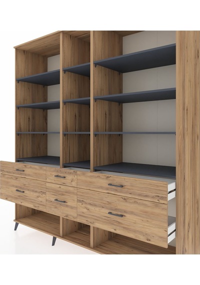 Kronos Dolap 12 Raflı 6 Çekmeceli 220x59x243 Çam-antrasit/çam Antrasıt/atlas Çam Kronos Dolap 12 Raflı 6 Çekmeceli 220x59x243 Çam-antrasit/çam Antrasıt/atlas Çam