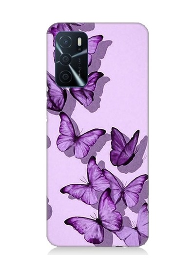 Oppo A55 Uyumlu Mor Kelebekler Desenli Silikon Kılıf
