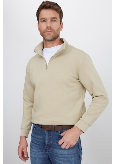 Tudors Unisex Relax Fit Rahat Kesim Pamuklu İçi Polarlı Yarım Fermuarlı Bej Dik Yaka Sweatshirt-35155 Bej Tudors Unisex Relax Fit Rahat Kesim Pamuklu İçi Polarlı Yarım Fermuarlı Bej Dik Yaka Sweatshirt-35155 Bej
