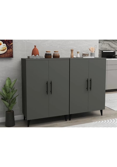 Reyo Home Enda Raflı 4 Kapaklı Çok Amaçlı Dolap Antrasit