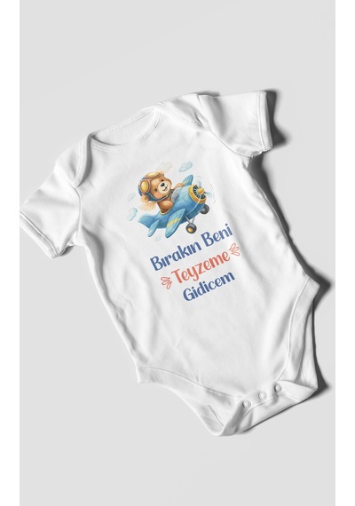 Morivokids Bırakın Beni Teyzeme Gideceğim Kısa Kollu Bebek Body %100 Pamuk Beyaz