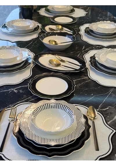 24 Parça 6 Kişilik Porselen Black Royal Porselen Yemek Takımı-4761 Siyah