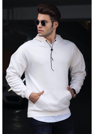 Madmext Basic Beyaz Erkek Kapüşonlu Sweatshirt 4764 Beyaz
