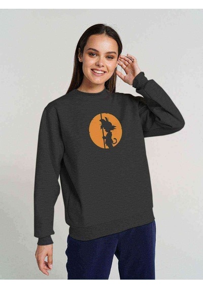 Dragon Ball Baskılı Füme Antrasit Kadın Sweatshirt (528242512)