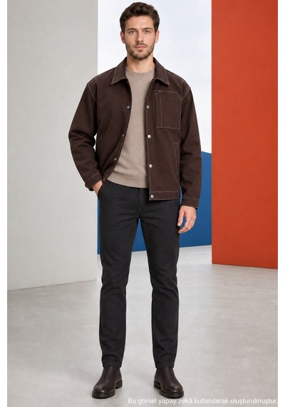 Freemen Erkek Dikiş Detaylı Oversize Gabardin Mevsimlik Ceket & Mont Erkek-dikişli-ceket-388 Kiremit