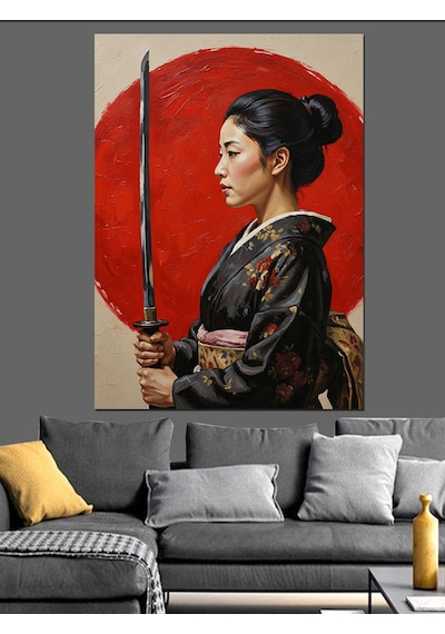 Kılıçlı Japon Kadın Savaşçı Dekoratif Kanvas - Mdf Ahşap Tablo