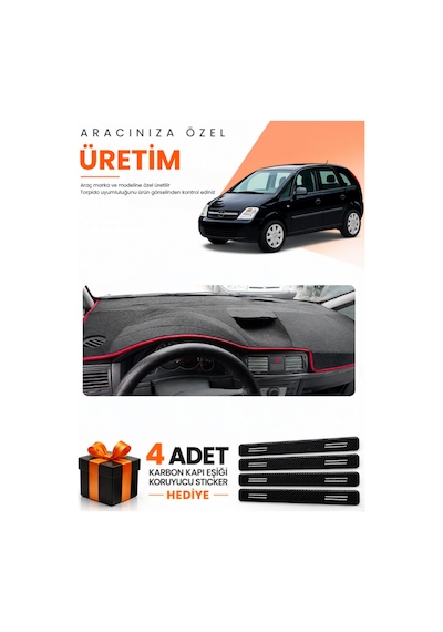 Opel Meriva A 2003-2010 Uyumlu Torpido Koruma Örtüsü Oto Kılıfı - Siyah Kırmızı