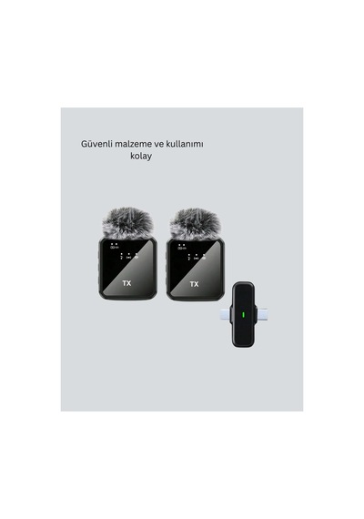 2 Li Kablosuz Yaka Mikrofonu Type-c Ve Lightning Uyumlu Profesyonel Set Çok Renkli Çok Renkli