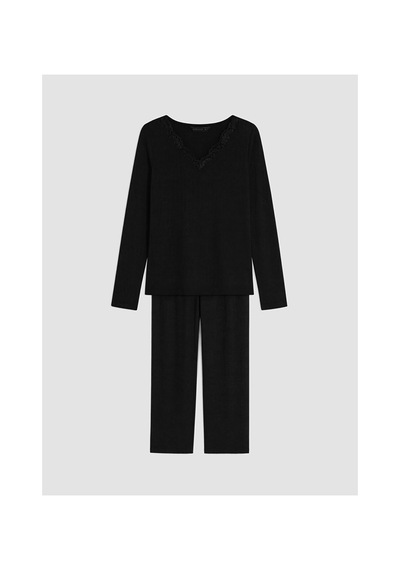 Lcw Dream Siyah V Yaka Dantelli Kadın Pijama Takımı