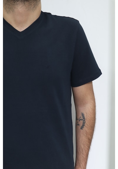 Santa Dmctekstil Erkek Düz Spor Kesim Kalıbı Rahat V Yaka T-shirt Lacivert
