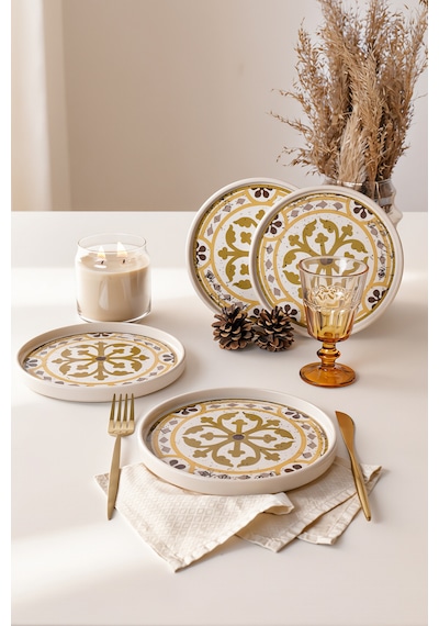 Keramika Timeless Brown Stackable Pasta Tabağı 21 Cm 4 Adet 21972 Krem