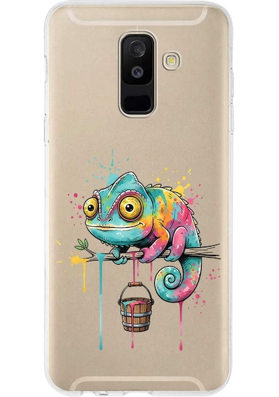 Samsung Galaxy A6 Plus 2018 İle Uyumlu Splash Bukalemun Tasarımlı Şeffaf Silikon Kılıf Şeffaf