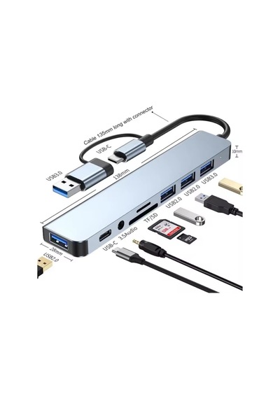 1060 8 İn 2 Usb-c & Usb 3.0 Hub Çoklayıcı Usb, Type-c, Sd/tf Ve Aux Çevirici X Usb 3.0: 5gb