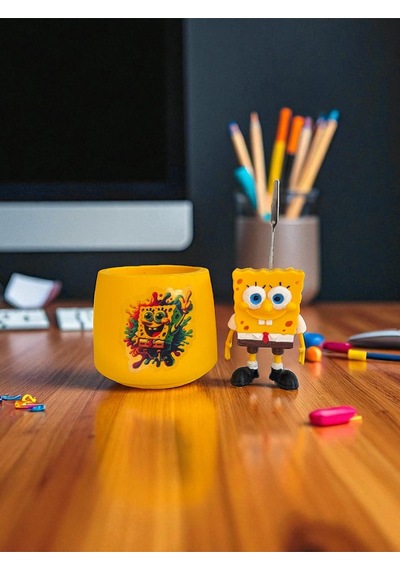 Sevimli Sünger Bob Sponge Bob Fotoğraf Not Tutucu Ofis Masası Setli Tutacak Hediyelik Sarı