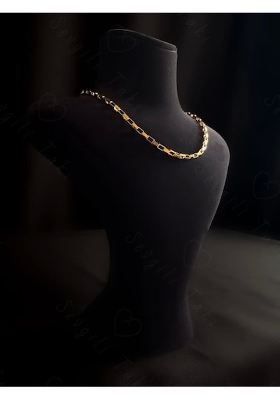 Dikdörtgen Zincirli Gold Choker Çelik Kolye Choker Serisi