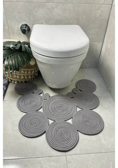 Buççin Online Mağaza Gri Jüt, Hasır, Paspas, Banyo Paspası, Klozet Önü Paspası, Klozet Paspas, Çift Taraflı Jüt Gri Çok Renkli