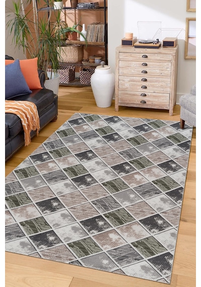 Villadia Home Textile Kaymaz Taban Modern Desen Halı Yolluk Leke Tutmaz Kolay Temizlenir Koridor Salon Yatak Mutfak Odası Vd4025yeşil Yeşil