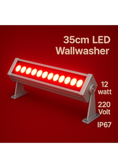 35cm 12w Led Wallwasher Kırmızı Dış Cephe, Minare, Bahçe Aydınlatma Iç-dış Kullanım Ip65 Kırmızı
