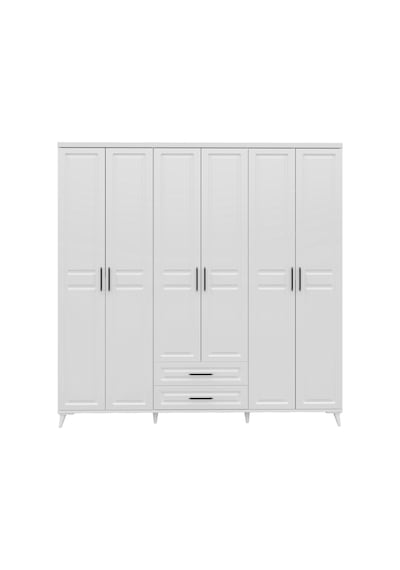 GuneyStore | Gözde 6 Kapaklı Komple MDF Beyaz Gardırop – Elbise Dolabı