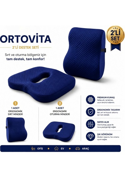 Yeni Nesil Visco Ortopedik Ergonomik Omurga Sağlığını Koruyan Mavi Oturma Minderi Ve Sırtlık 2