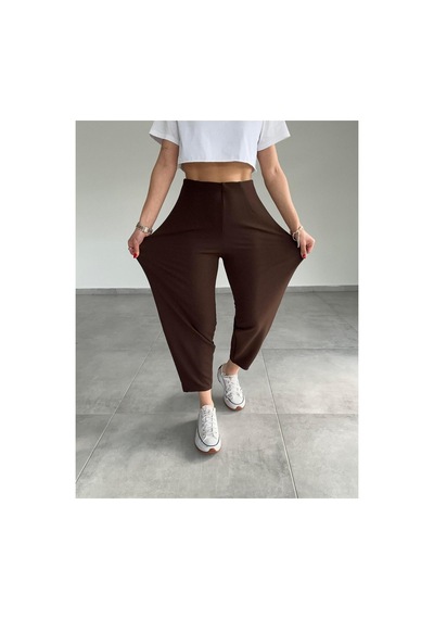 Paw Garage Kemersiz Balon Pantolon, 4 Mevsim, Krep Kumaş, Full Likralı Kahve