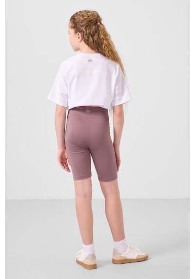 Tommylife Beyaz-gül Kurusu V Yaka Kemer Detaylı Standart Fit Performans Kız Çocuk Tayt Takım - 75187 Beyaz