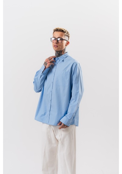 Respire Erkek Poplin Oversize Gömlek Bebe Mavi Bebek Mavi