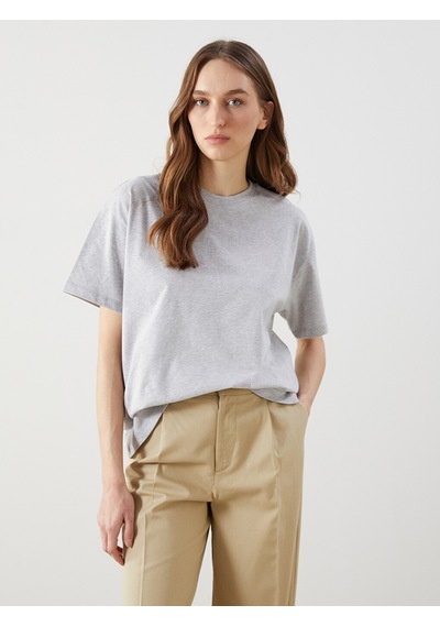 Lcw Modest Gri Bisiklet Yaka Oversize Kadın Tunik