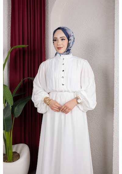 Hira Life Fashion Kadın Çilek Kumaş Ve Önü Düğmeli Eteği Fırfırlı Hakim Yaka Elbise Beyaz Beyaz Hira Life Fashion Kadın Çilek Kumaş Ve Önü Düğmeli Eteği Fırfırlı Hakim Yaka Elbise Beyaz Beyaz