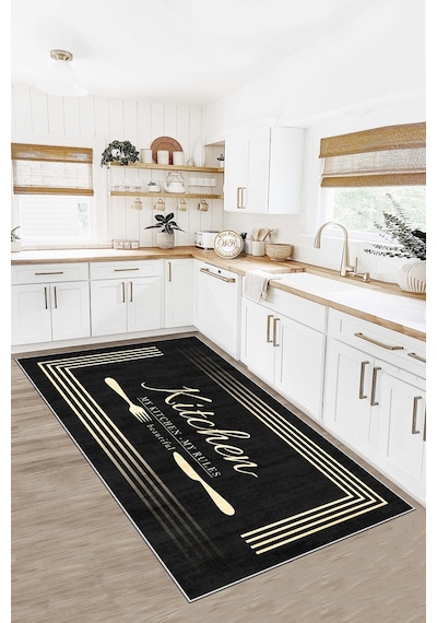 West Home Makinede Yıkanabilir Kaymaz Taban Leke Tutmaz Siyah Mutfak Halısı Mutfak Yolluk Ve Balkon Halısı Wh 595 Blackm