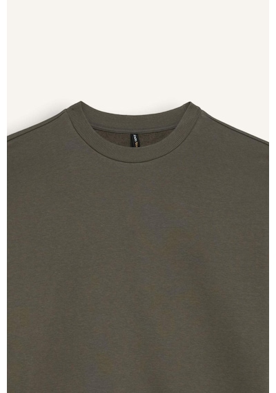 DeFacto Boxy Fit Bisiklet Yaka Kalın Basic Düz Sweatshirt B8568AX24WNKH422 Haki