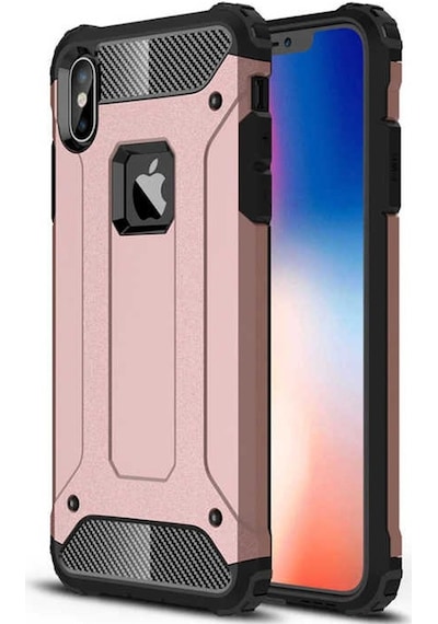 Noktaks - Apple Uyumlu iPhone X - Kılıf Çift Katman Zırh Tank Crash Military Kapak - Rose Gold