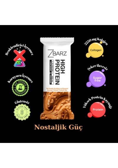 Zbarz Yer Fıstıklı Kurabiye Karamelli Yüksek Proteinli Bar 35 Gr 12 Li