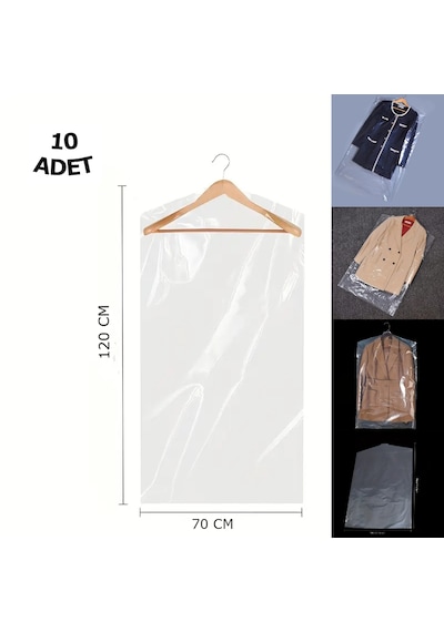 10 Adet 70 120 Cm Şeffaf Elbise Poşeti, Askı Delikli Omuz Kesimli Koruyucu Elbise Kıyafet Hurcu