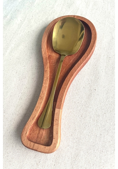 Ahşap Kirli Kaşıklık - Kaşık Altlığı / Kepçelik 27x11 Cm Doğal Kayın Ağacı - Kl-kp52s7