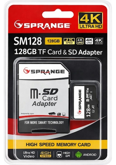 Sprange Sm128 High Speed 4k Ultra Hd 128gb Tf Kart & Sd Adaptör