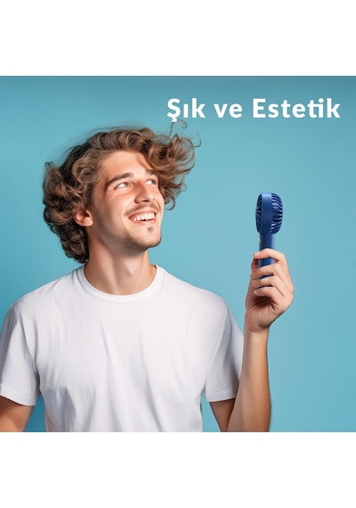 Warmco K30 Taşınabilir Şarjlı Mini El Vantilatörü 1800mah 3 Kademeli Standlı Soğutucu Fan Lacivert